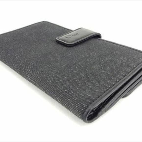 AUTH Dior Wallet Purse Long Wallet Black Canvas Leather Mens - Picture 4 of 7